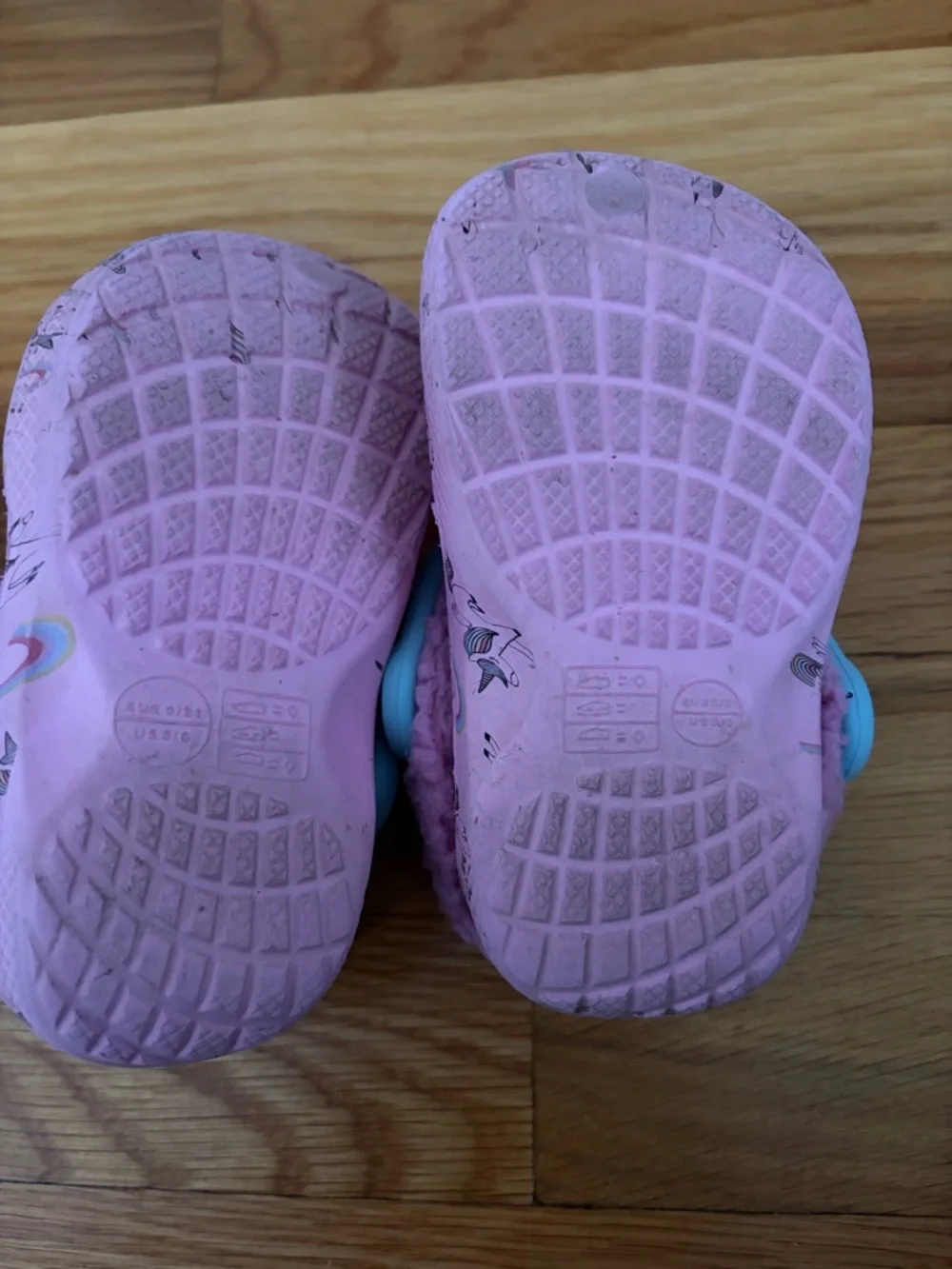 Kids Pink Unicorn  Clog with Light Blue Strap and Plush Lining